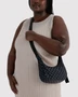 Small Nylon Crescent Bag - Black and Sky Blue Micro Dot