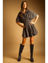 Suede Button Front Shirt Dress - Charcoal