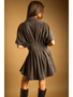 Suede Button Front Shirt Dress - Charcoal