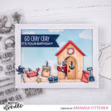 Heffy Doodle A Little Shellfish Stamps example project by Amanda Fitterer uses A Little Shellfish Stamps and Dies, Build A Cabin and Head In The Clouds Stencil.
