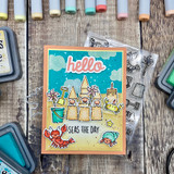 Heffy Doodle A Little Shellfish Stamps example project uses  A Little Shellfish Stamps and Dies Hello - Shadow Heffy Cuts.