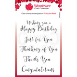 Woodware Clear Singles Curly Greetings Stamps