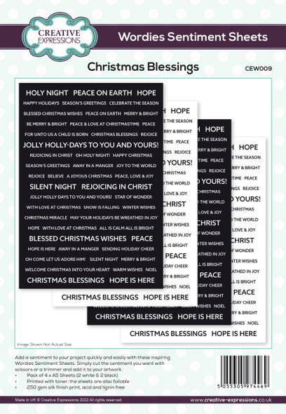 Creative Expressions Wordies Sentiment Sheets – Traditional Christmas Pk 4 6 in x 8 in