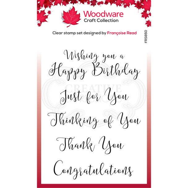 Woodware Clear Singles Curly Greetings Stamps