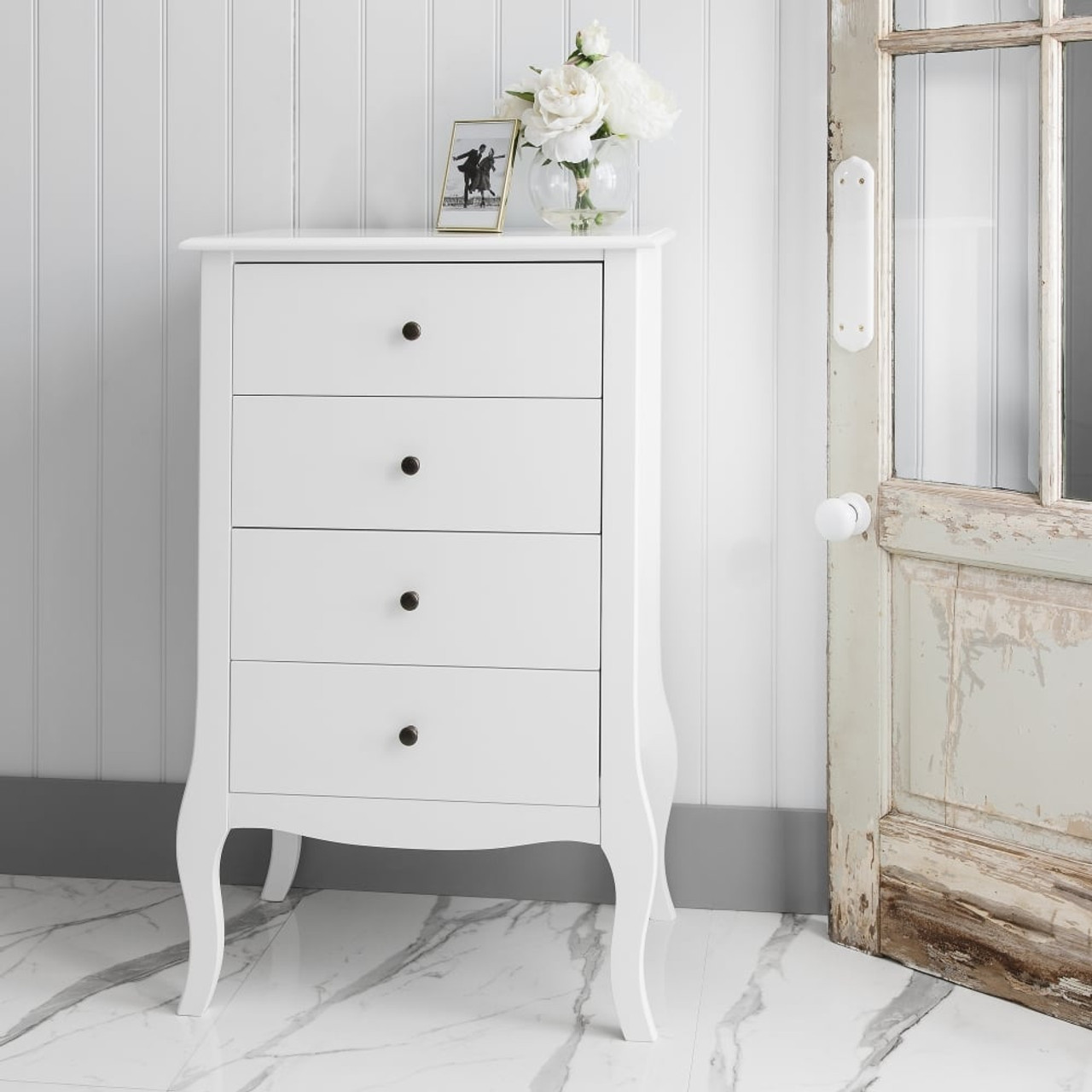 white 4 drawer bedside table