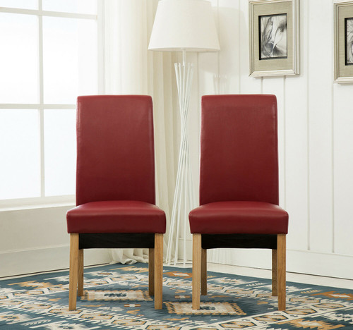 Set of 2 Dining Chairs Red Faux Leather