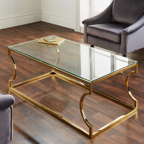 Native Rome Style Gold Glass Coffee Table 120cm Length