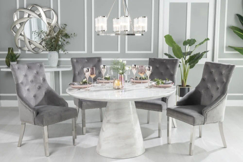 Chelsea Urban Deco White Marble Carrera Dining Table 130cm Chelsea Urban Deco White Marble Carrera Dining Table 130cm