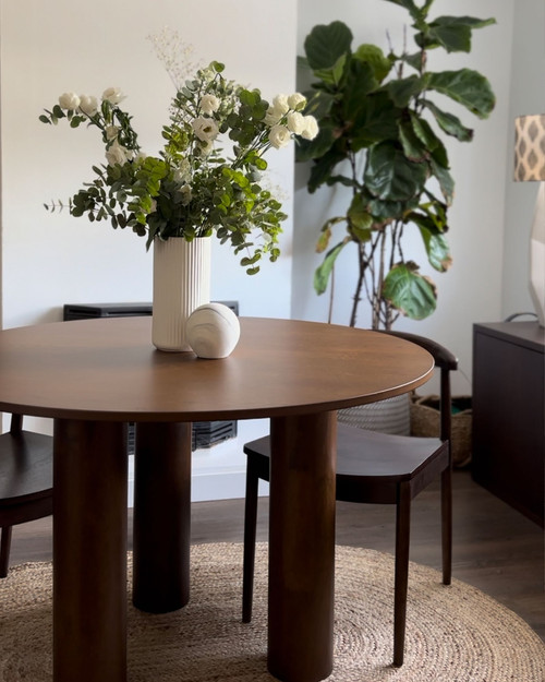 Cylindrical Dark Ash Wood Dining Table 120 cm Round