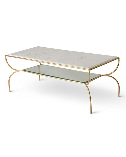 Double Decker Coffee Table Gold Finish - Marble Top