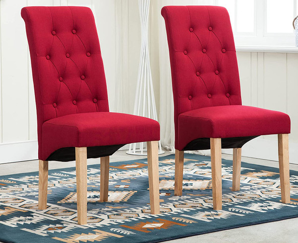 Set of 2 Linen Red Fabric Dining Chairs