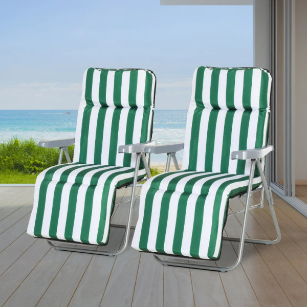 Set of 2 Folding Sun Chairs Green & White