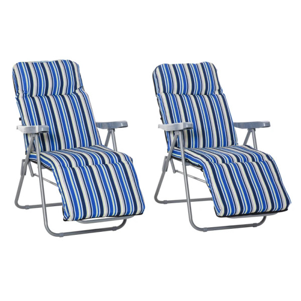 Set of 2 Foldable Sun Lounger Adjustable Garden Chairs