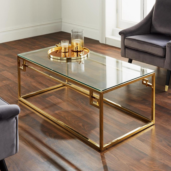 Cesar Gold Plated Coffee Table Glass Top 120cm Length