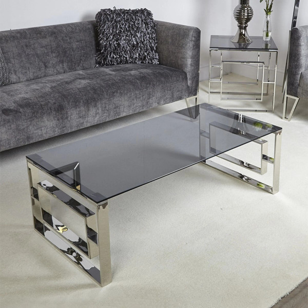 Aquarius Silver Plated Coffee Table / Tempered Glass