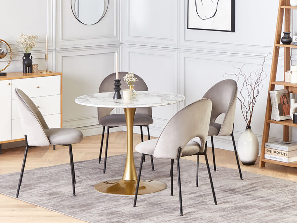 Golden Base Tulip Dining Table With Marble Effect Top 90cm