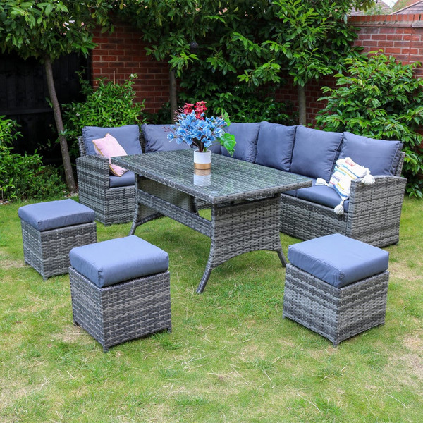 9 Seater Rattan Garden Dining Set In Grey