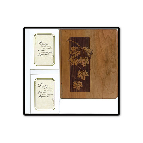 Small Natural Cherry Autumn Theme Memorial Wood Box Set includes Guest Register Book with Funeral Stationery Interior with Acknowledgements and Service Records BOX-176