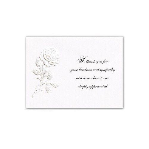 Embossed Rose with To Thank You Thermographed Funeral Stationery Memorial Acknowledgement Thank You Cards AC-166