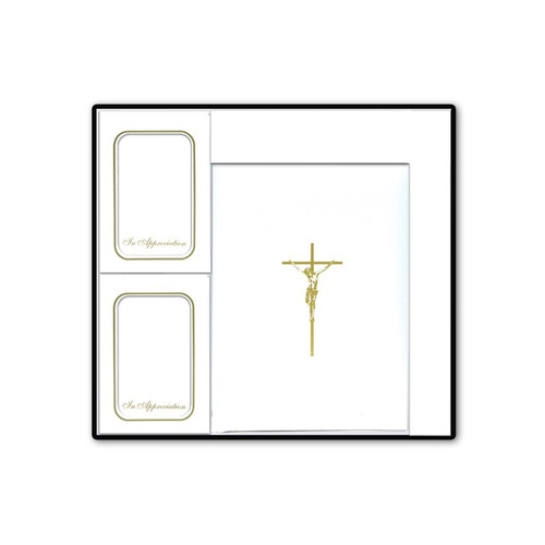 White with Gold Crucifix Memorial Box Set includes Guest Register Book with Funeral Stationery with Acknowledgements and Service Records BOX-429