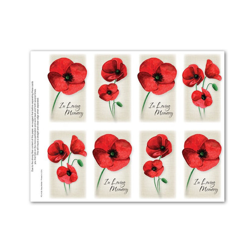 Poppies Flower Memorial Funeral Stationery Prayer Card PC-415