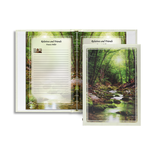 Lifetime Expressions Woodland Stream Memorial Guest Register Book with Funeral Stationery Interior RB902 LE