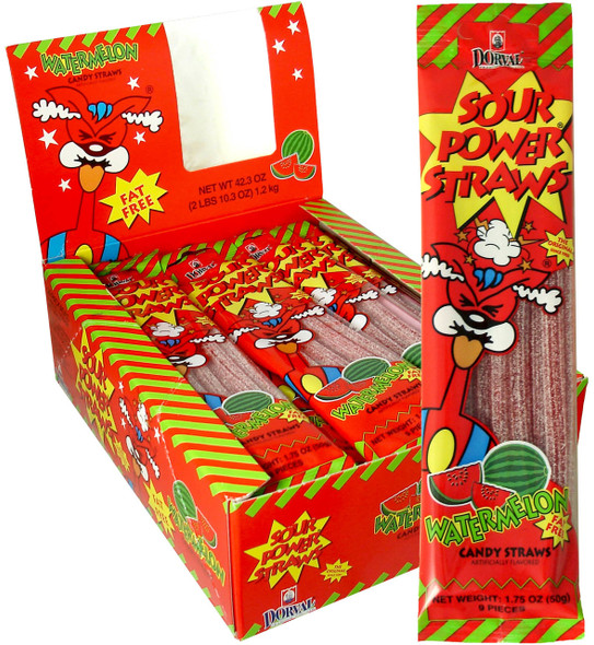 Dorval Sour Power Straws Watermelon 24ct #16131