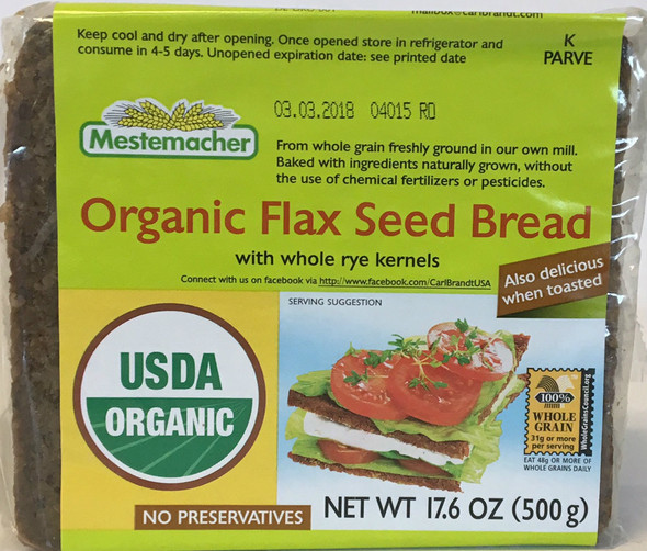 Mestemacher Organic Rye Kernels Flaxseed Bread 12/17.6oz #18931