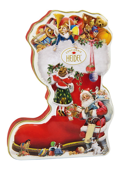 HEIDEL 40290 Christmas Boot Tin With Chocolate Filled Praline Creams 8/3.4 oz #C30525