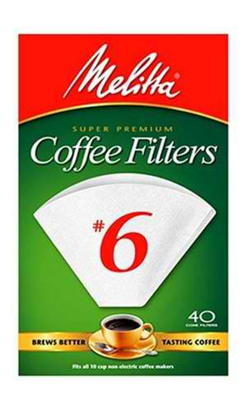 Melitta 626402 White Coffee FIlters # 6, 40ct (Pack of 12) #12225