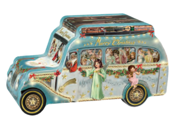 HEIDEL 40295 Nostalgic Angel Christmas Bus Gift Tin With Pralines 6/4.6 oz  *NEW* #C30984