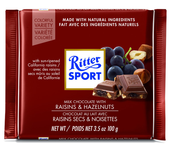 Ritter Bar Milk Chocolate With Raisins & Hazelnuts 12/3.5oz #12377