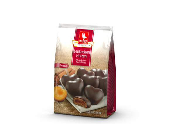 Weiss 27941.799 Dark Chocolate Lebkuchen Hearts Bags (Apricot filled) 36/5.29oz #C13570