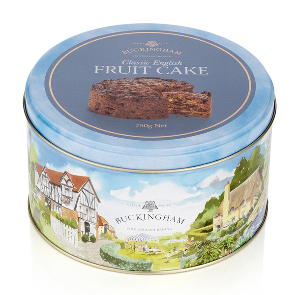 BUCKINGHAM CAKES V-01 Classic English Fruit Cake Made with Butter and 45% Nuts Luxury Gift Tins - no alcohol	 *new* 6/26.5 oz #C31077