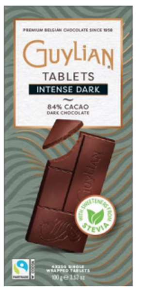 GUYLIAN GL856 Dark Chocolate 84% Bar - No Sugar Added (Stevia) *new* 12/3.5 oz