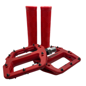 Red MZYRH 926 Bicycle Pedals Ultralight Nylon Plastic 3 Bearing Mountain Bike MTB BMX Pedals with Matching Lock On Grips
