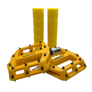 Yellow MZYRH 926 Bicycle Pedals Ultralight Nylon Plastic 3 Bearing Mountain Bike MTB BMX Pedals with Matching Lock On Grips