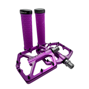 Purple SRUDEC Bicycle Pedals Alloy - Mountain Bike MTB BMX with matching grips