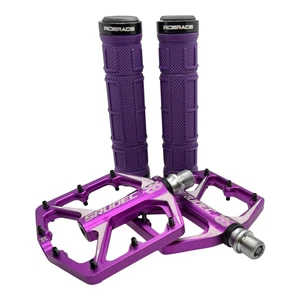 Purple Bicycle Pedals Alloy - Mountain Bike MTB BMX with matching grips