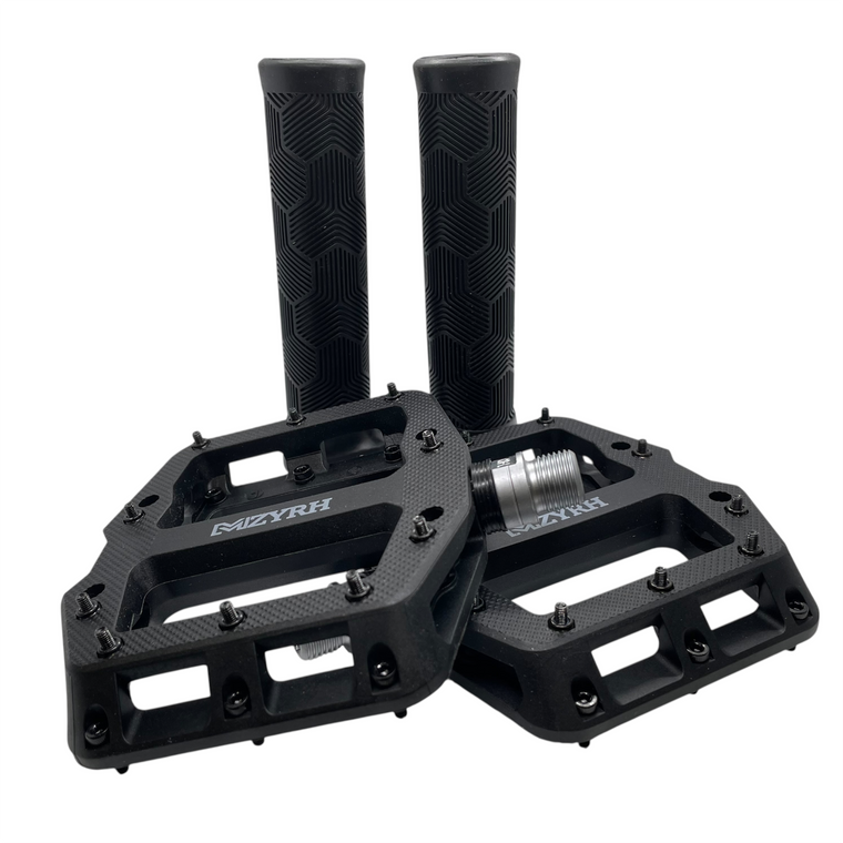 Black MZYRH 926 Bicycle Pedals Ultralight Nylon Plastic 3 Bearing Mountain Bike MTB BMX Pedals with Matching Lock On Grips