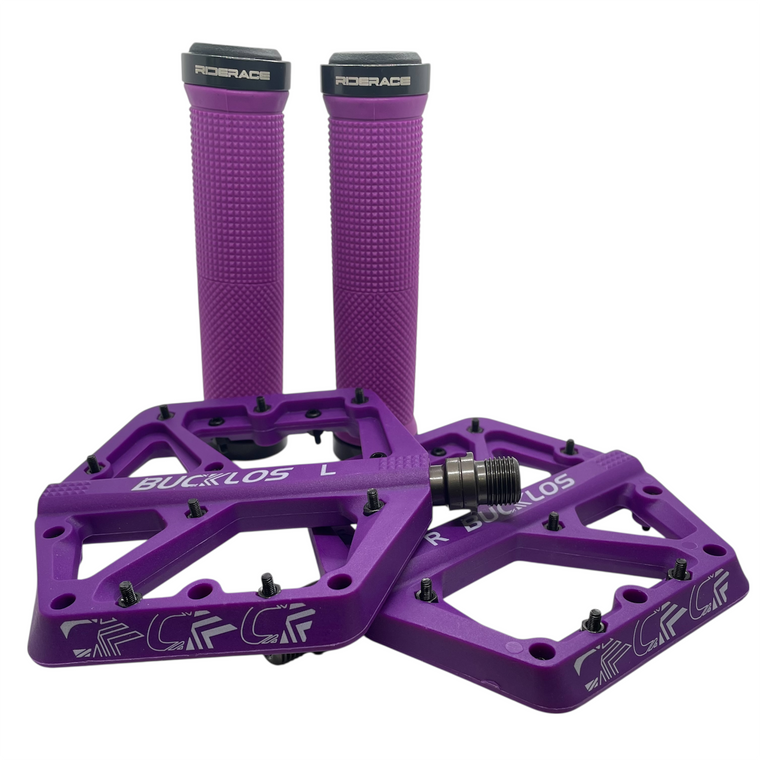 Purple Bucklos Pedals with Dual Lock-On Teyssor Grips