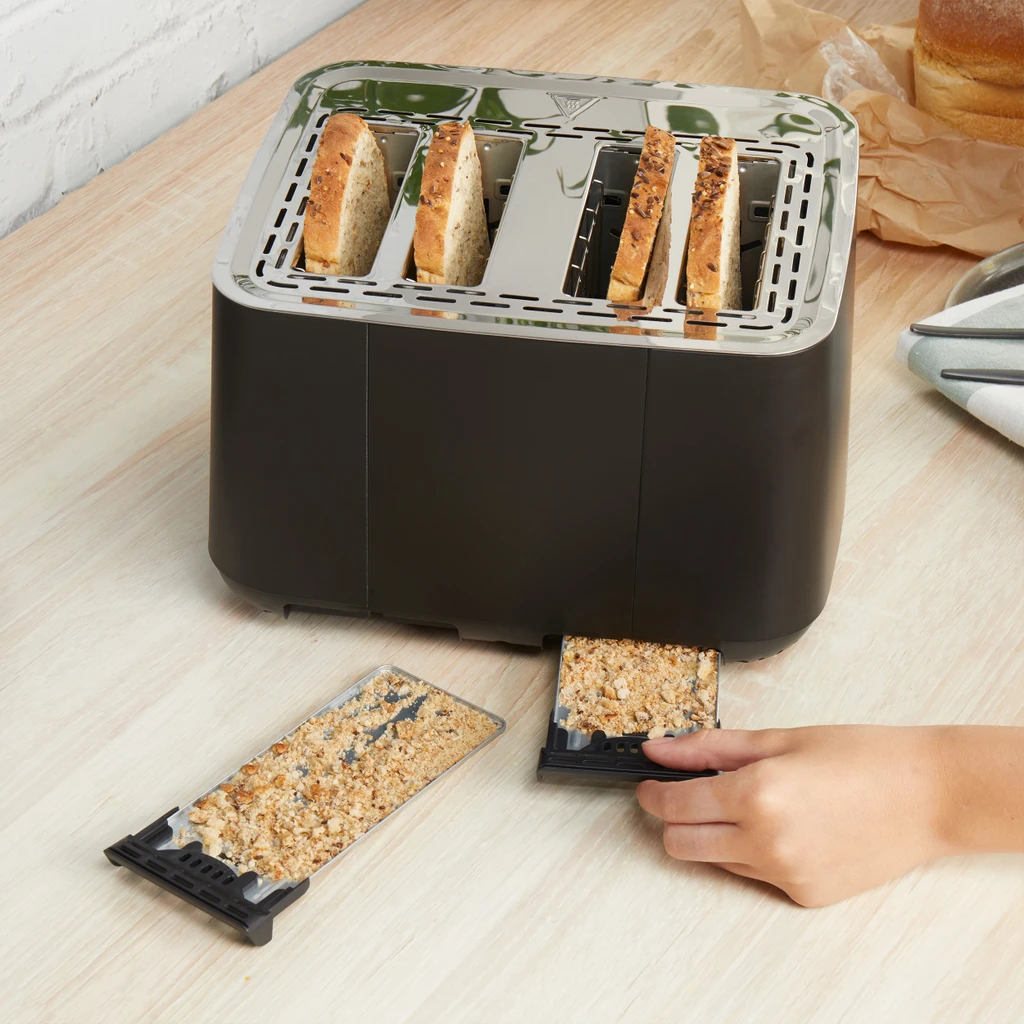 Petra 4-Toastschlitze Toaster – selbstzentrierende Toastkammern für die Brotführung, 1850W, Schwarz