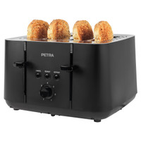 Petra 4-Toastschlitze Toaster – selbstzentrierende Toastkammern für die Brotführung, 1850W, Schwarz