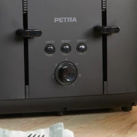 Petra 4-Toastschlitze Toaster – selbstzentrierende Toastkammern für die Brotführung, 1850W, Schwarz