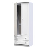 Balmoral Tall 2 Drawer Wardrobe in White Gloss & White