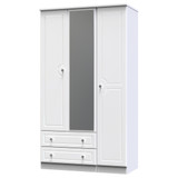 Balmoral Tall Triple 2 Drawer Mirrored Wardrobe in White Gloss & White