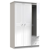 Balmoral Triple Plain + Drawer Wardrobe in White Gloss & White