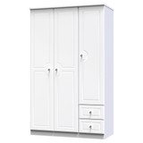 Balmoral Tall Triple Plain + Drawer Wardrobe in White Gloss & White