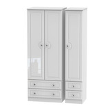 Balmoral Tall Triple 2 Drawer + Drawer Wardrobe in White Gloss & White