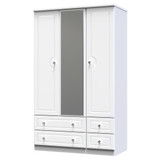 Balmoral Tall Triple 2 Drawer Mirror + Drawer Wardrobe in White Gloss & White